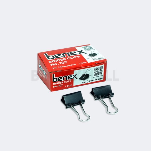 Penjepit kertas Benex 19mm no 107 binder clip isi 12 pcs kapasitas 45 lembar original