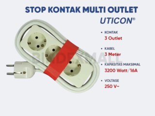 Bambi Colokan Kabel Stop Kontak 3 Lubang Kabel 3 Meter Merk Uticon Original