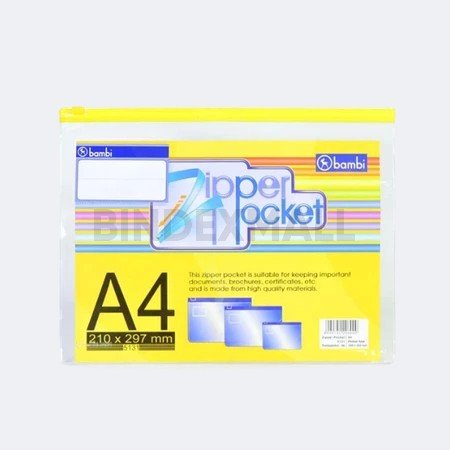 Bambi Zipper Pocket A5 PVC Transparent warna biru, merah, hijau pastel – Bindexmall