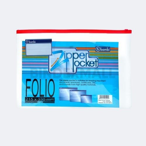 Bambi Zipper Pocket A5 PVC Transparent warna biru, merah, hijau pastel – Bindexmall