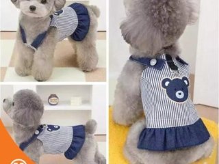 Baju Anjing Bear Denim Dress Harness 1