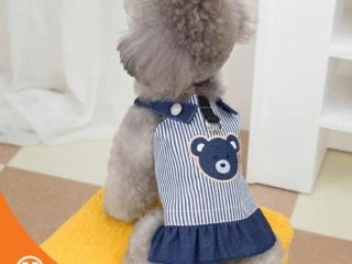 Baju Anjing Bear Denim Dress Harness