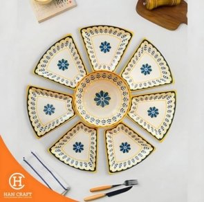Piring Set Yellow Pattern Buffet Serving Ceramic