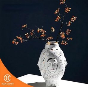 Vas Bunga Face Ceramic Vase Home Deco 2
