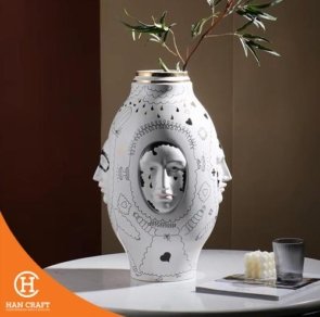 Vas Bunga Face Ceramic Vase Home Deco