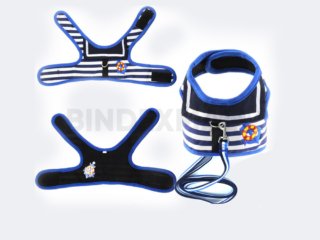 Wiz BBQT Blue and White Navy Striped Sailor Anchor Style Pet Dog Harness and Leash Set for Walking Party (Large) D