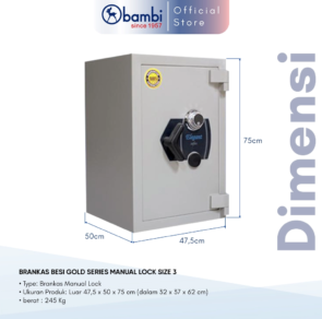 BRANKAS BESI GOLD SERIES MANUAL LOCK SIZE 3 DIMENSI