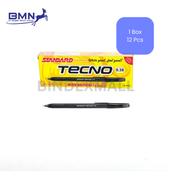 Pulpen Standard Tecno 1 lusin isi 12 pcs tinta halus untuk sekolah kuliah kantor dan catatan harian