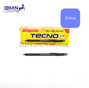 Pulpen Standard Tecno 3 pcs tinta halus dengan pegangan nyaman untuk sekolah kuliah kantor dan catatan harian
