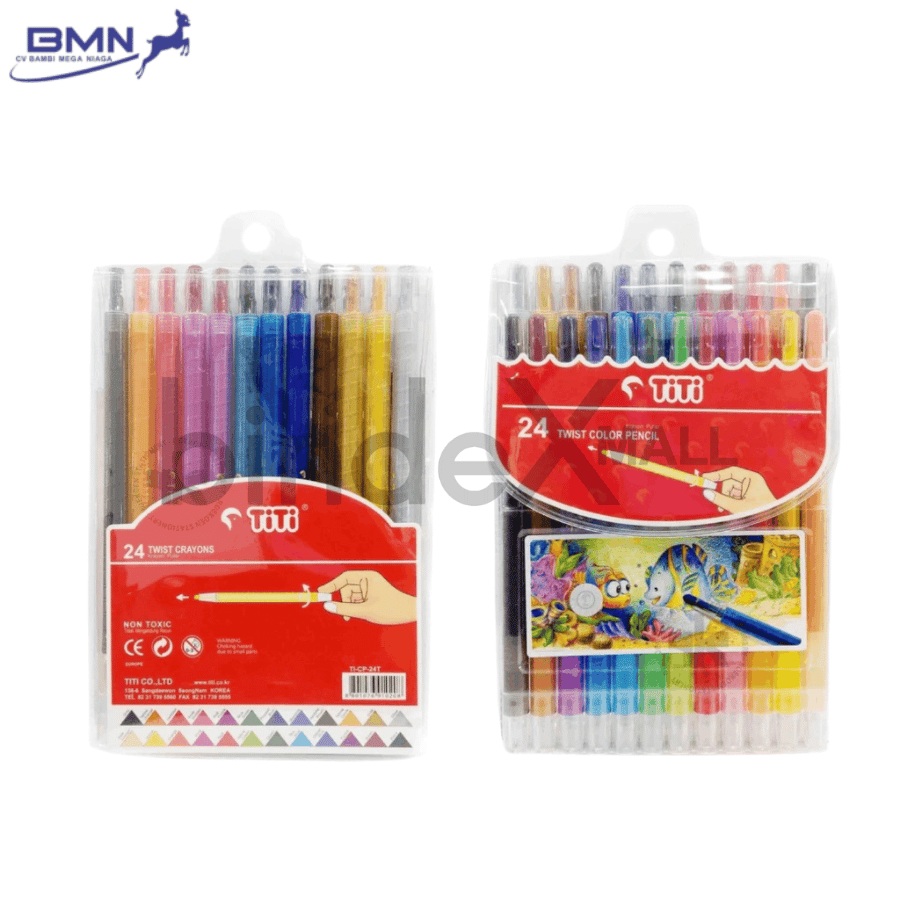 Crayon Anak Titi Twist isi 24 warna cerah sistem putar tanpa raut aman untuk mewarnai anak sekolah